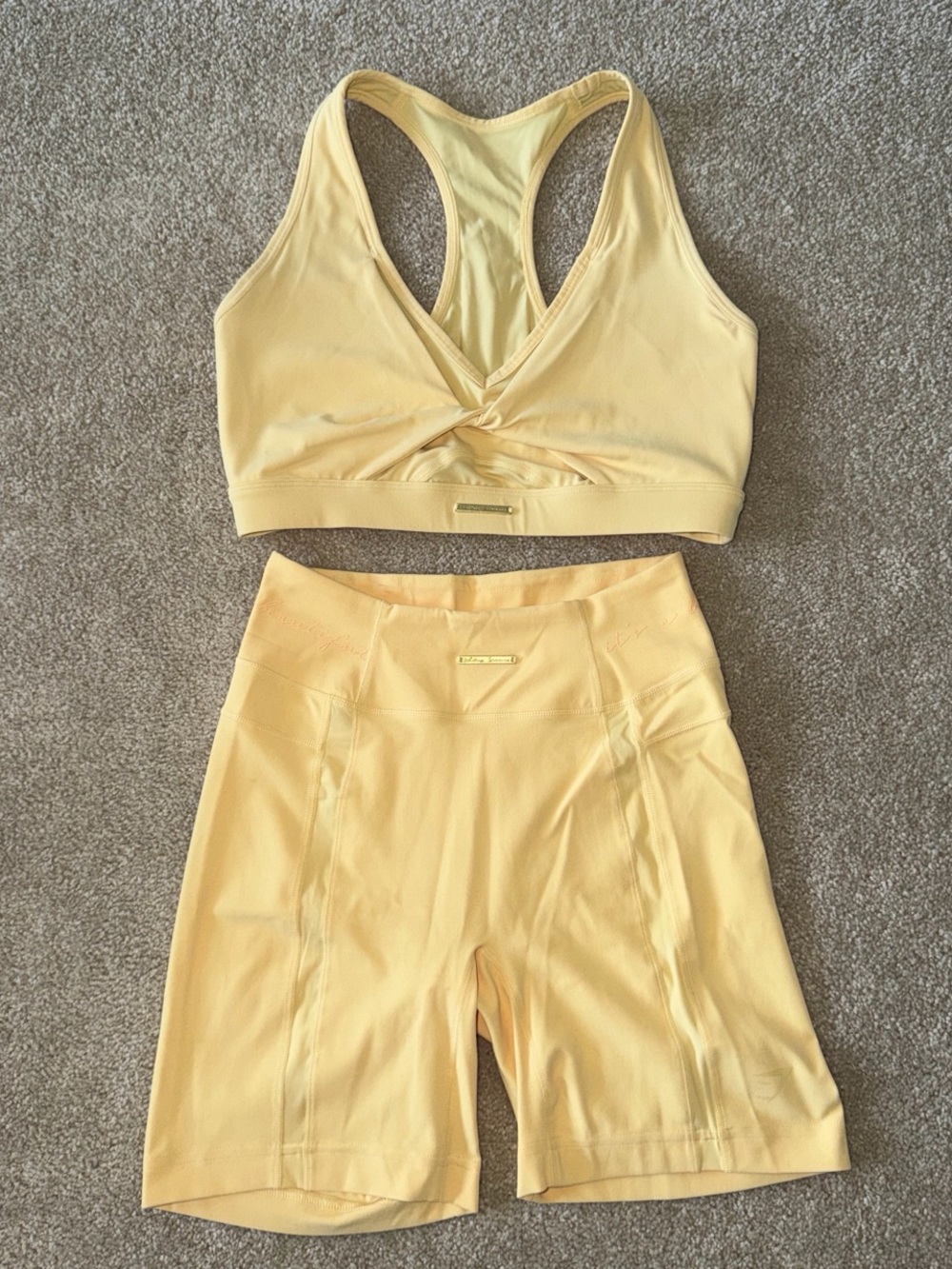 Women’s Twist-Front Sports Bra and High-Waist Bike Shorts Set - Yellow